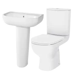 GoodHome Cavally compact White Close-coupled Floor-mounted Toilet & full pedestal basin (W)370mm (H)810mm