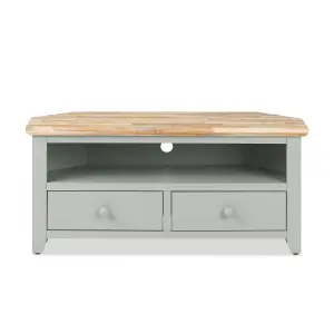 Florence Sage Green Corner TV Unit With 2 Drawers and Shelf