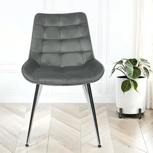 Velvita Grey Luxury Velvet With Silver Legs Dining Chair