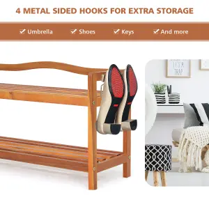 Costway 2-Tier Wood Shoe Rack Solid Shoe Storage Shelf Organizing Unit w/ Side Hooks