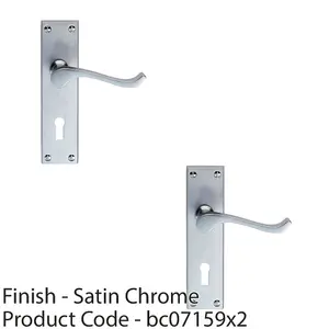 2 PACK - Victorian Scroll Bathroom Latch Door Handle - Satin Chrome Lever on Backplate