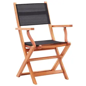 Berkfield Folding Garden Chairs 2 pcs Black Solid Eucalyptus Wood and Textilene