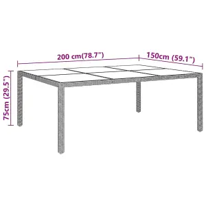 Berkfield Garden Table 200x150x75 cm Tempered Glass and Poly Rattan Black