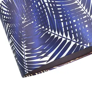 Modern Navy Midnight Blue Palm Leaves Drum Lamp Shade in Shimmer Satin Fabric