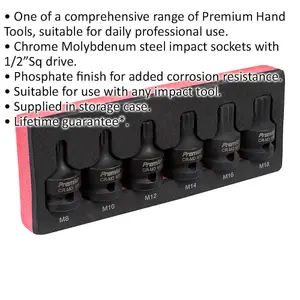 Premium 6 Piece Impact Spline Socket Bit Set - 1/2 Inch Drive - Durable Chromoly Steel Construction