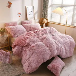 Pink Faux Fur Soft Duvet Cover Set