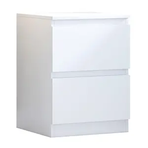 Carlton 2 Drawer Bedside Table Nightstand: Matt Finish. Scratch Resistant. Handleless Design. Matt White