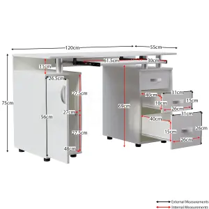 Vida Designs Otley White 3 Drawer Computer Desk With Shelves and Keyboard Tray