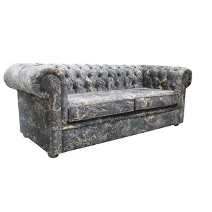 Chesterfield Handmade 3 Seater Sofa Marble Print Soft Fabric In Classic Style