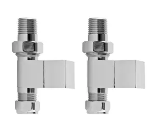 Straight Square Radiator Valves, Sold in Pairs - Chrome