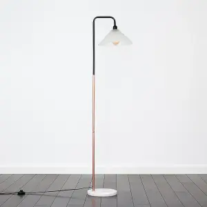 ValueLights Talisman Black Copper Metal and White Marble Base Floor Lamp with Frosted Glass Shade