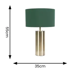 ValueLights Lexy Antique Brass Touch Table Lamp with Forest Green Drum Shade