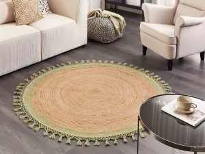 Round Jute Area Rug 140 cm Beige and Green MARTS