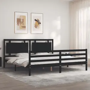 Berkfield Bed Frame with Headboard Black 200x200 cm Solid Wood