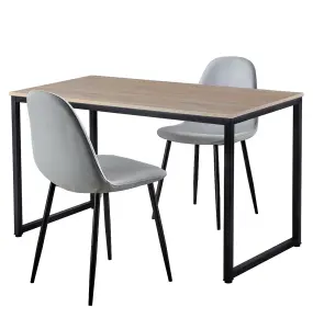 Hallowood Furniture Kempley Fixed Top Dining Table Set with 2 Light Grey Fabric Chairs