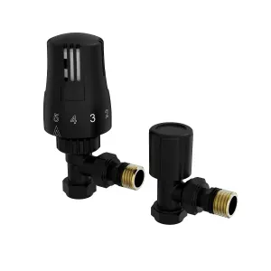 Right Radiators Thermostatic Angled TRV & Lockshield Radiator Valves Black 1/2"x15mm Pack