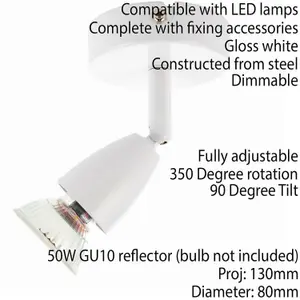 LED Adjustable Ceiling Spotlight Gloss White Single GU10 Dimmable Downlight