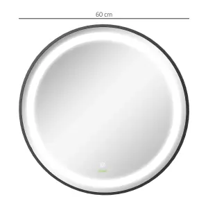 kleankin Wall Mounted Round LED Bathroom Mirror with 3 Light Colours, Black