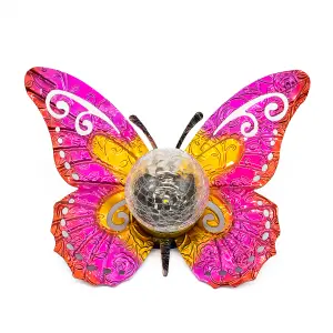 Gardenwize Solar Metal Sunset Butterfly With LED Crackle Ball