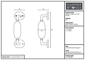 Hammer & Tongs - Offset Wrought Iron Door Handle - H160mm - Black