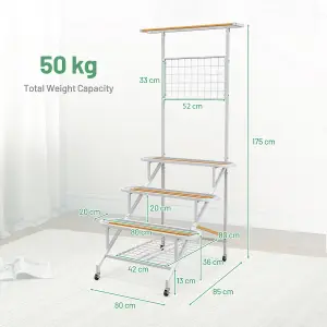 Costway 4-Tier Hanging Plant Stand Ladder Shelf W/Hanging Bar & Trellis Plant Holder