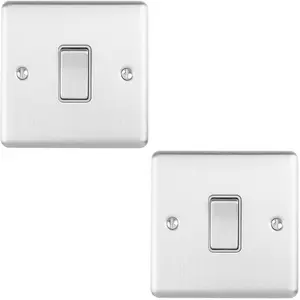 2 PACK 1 Gang Single INTERMEDIATE Light Switch SATIN STEEL & Grey 10A Rocker