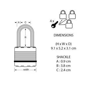 Master Lock Excell Heavy duty Laminated Steel Open shackle Padlock (W)50mm, Pack of 3