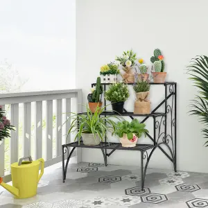 COSTWAY 3 Tiers Metal Plant Stand Indoor Outdoor Ladder Flower Rack Display Shelf