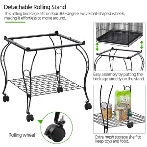 Yaheetech Black Open Top Metal Bird Cage Rolling Parrot Cage w/ Stand