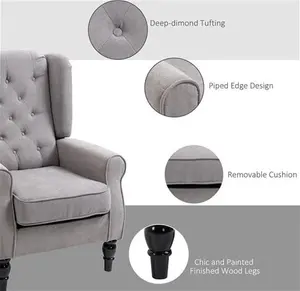 Portland Grey Retro Upholstered Wingback Armchair