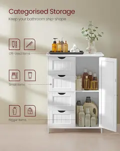 VASAGLE Freestanding Storage Cabinet, Bathroom Organizer with 4 Drawers, 1 Door, Adjustable Shelf, Cloud White