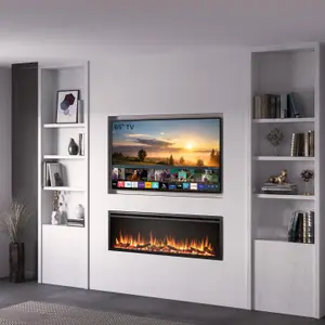 FLAMME 60"/152cm Castello Slim Frame Recessed Media Wall Inset Electric Fireplace with Multi Flame Colours 750W/1500W