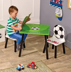 URBNLIVING 53cm Height Kids Wooden Table & 2 Chairs Football Themed Toddlers Junior Play Desk Set