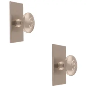 2 PACK - 38mm Round Cabinet Door Knob & 76x40mm Matching Backplate - Satin Nickel Handle