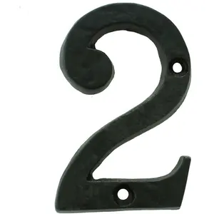 Black Antique Door Number 2 78mm Height 8mm Depth Iron Face Numeral Plaque