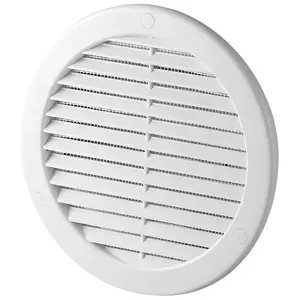 White Louvred Wall Vent Grille with Flyscreen and Screw Covers, 125 mm / 5 in, Air Ventilation Duct Cover with Flat Back