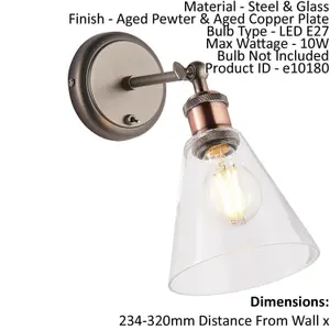 Wall Light Aged Pewter & Aged Copper Plate 10W LED E27 Living Room e10180