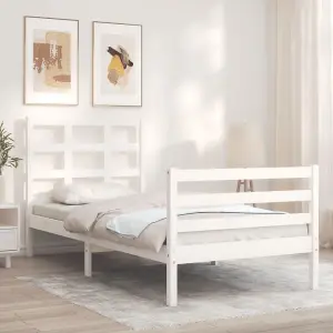 Berkfield Bed Frame with Headboard White Single Solid Wood