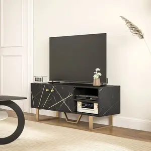 HOMCOM TV Unit for Living Room, TV Stand, Black Marble