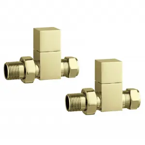 Pair Of Square Gold Straight Radiator Valves