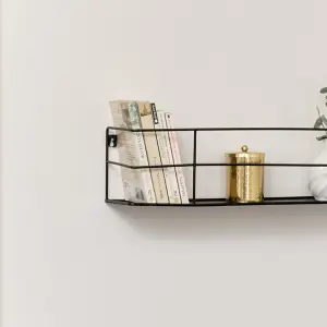 Melody Maison Black Metal Wire Wall Shelf - 56cm