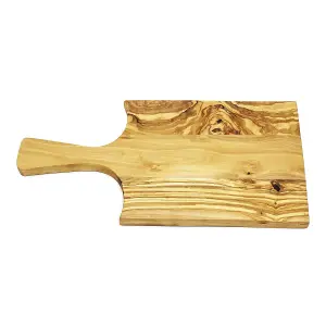 Olive Wood Natural Grained Rustic Kitchen Dining Rectangular Serving Board w/ Handle (L) 23cm