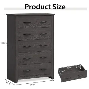 Costway 5 Drawer Dresser Vertical Chest of Drawers Wooden Storage Dresser Organizer