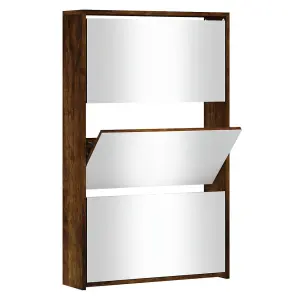 Berkfield Shoe Cabinet with Mirror 3-Layer Smoked Oak 63x17x102.5 cm