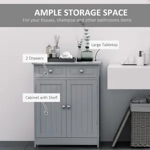 kleankin Bathroom Floor Storage Cabinet w/ 2 Drawers Door Cupboard Grey