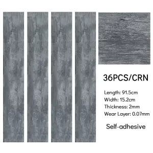 Set of 36 Dark Grey Rustic Style Wood Effect Plank Self Adhesive PVC Flooring Covering 5m²