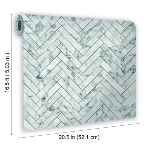 Contour White Marble chevron Tile effect Textured Wallpaper