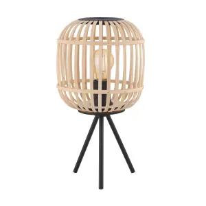 EGLO Bordesley Natural Bamboo Tripod Table Lamp (IP20) - Retro Style (D) 21cm