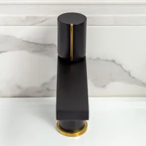 Enzo Black & Gold Round Deck-mounted Basin Mono Mixer Tap