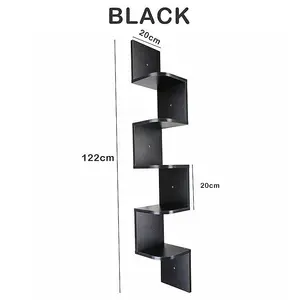 5 Tiers Wall Mount Corner DIY Wooden Shelf Floating - Black